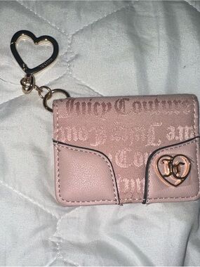 Juicy Couture Blush Pink Card Holder Keychain with Heart Charm